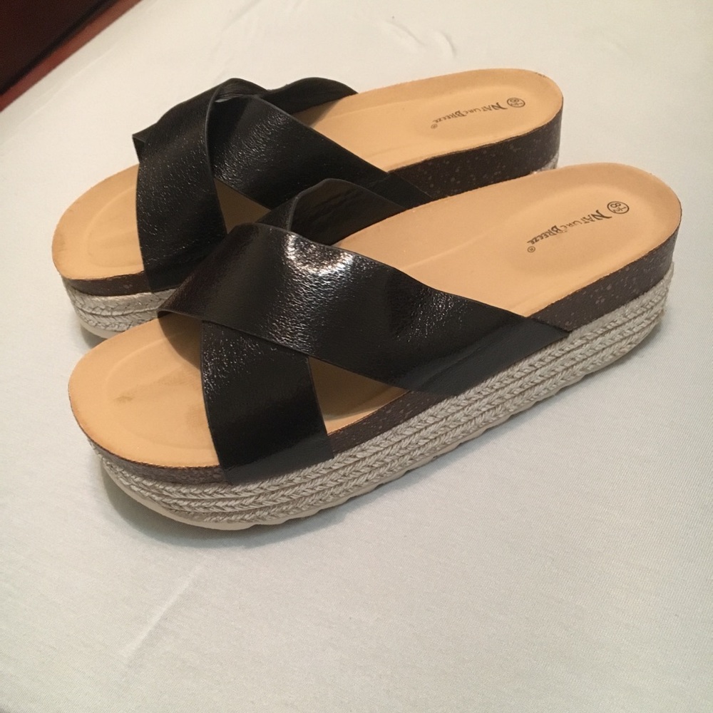 Black and silver platform sandals NEW